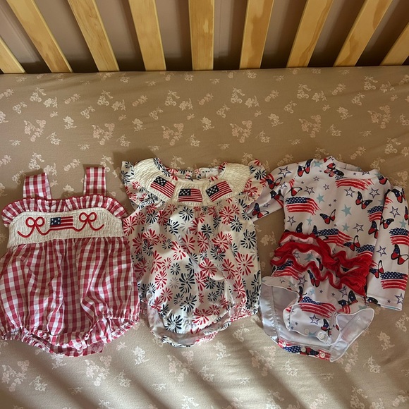 Fourth of July bundle, two bubble rompers + bathing suit - Picture 1 of 3